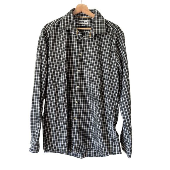 Barbour Men's Tailored Shirt US L Button Up Plaid Micro Check Cashmere Cotton - Picture 1 of 7